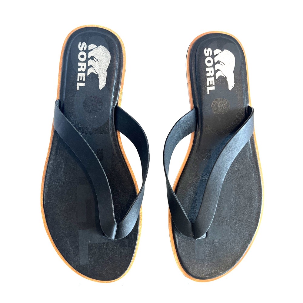 Sorel Ella II Black Thong Flip Flop Sandals Womens Size 7 Casual Flat Slip Ons